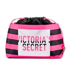 VS Cosmetic Cinch Sack Bold Pink and Black Bag Victoria's Secret NWT
